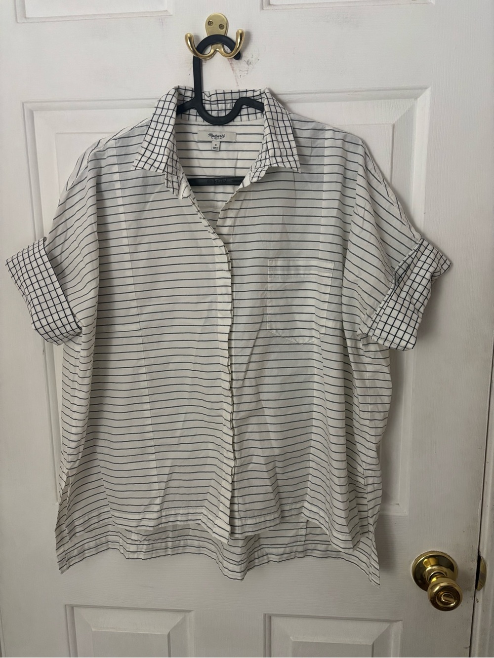 Madewell Black and White Striped Short-Sleeve Button-Down